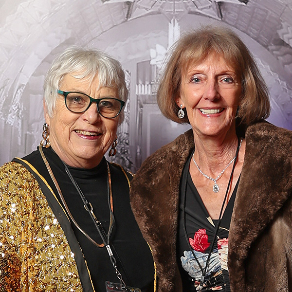 Photo of Patsy Britton on the left and Sharon Hinds on the right at the entrance of our 2024 Hollywood Gala Weekend fundraiser.