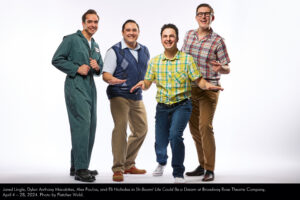 Jared Lingle, Dylan Anthony Macabitas, Alex Foutos, and Eli Nicholas in Sh-Boom! Life Could Be a Dream at Broadway Rose Theatre Company, April 4 - 28, 2024. Photo by Fletcher Wold.
