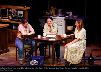 Malia Tippets, Sharon Maroney, and Danielle Valentine in The Spitfire Grill at Broadway Rose Theatre Company, May 30 - June 23, 2024. Photo by Fletcher Wold.