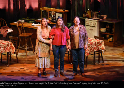 Danielle Valentine, Malia Tippets, and Sharon Maroney in The Spitfire Grill at Broadway Rose Theatre Company, May 30 - June 23, 2024. Photo by Fletcher Wold.