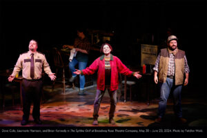 Dave Cole, Lisamarie Harrison, and Brian Kennedy in The Spitfire Grill at Broadway Rose Theatre Company, May 30 - June 23, 2024. Photo by Fletcher Wold.