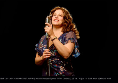 Merideth Kaye Clark in Beautiful: The Carole King Musical at Broadway Rose Theatre Company, July 18 – August 18, 2024. Photo by Fletcher Wold.