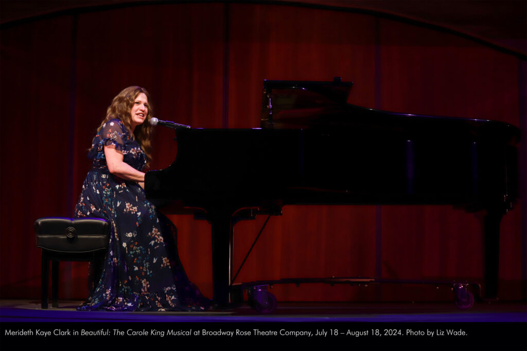 Merideth Kaye Clark in Beautiful: The Carole King Musical at Broadway Rose Theatre Company, July 18 – August 18, 2024. Photo by Liz Wade.
