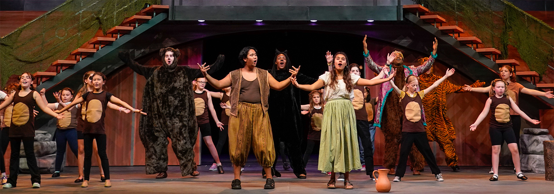 The cast of The Jungle Book at Broadway Rose Theatre Company, July 31 – August 3, 2024. Photo by Amanda Shama.