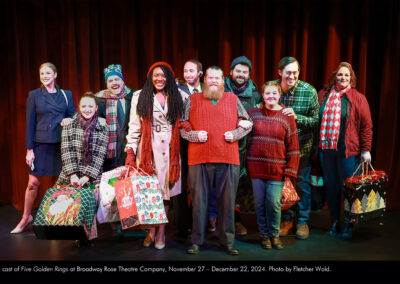 The cast of Five Golden Rings at Broadway Rose Theatre Company, November 27 - December 22, 2024. Photo by Fletcher Wold.