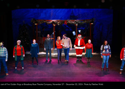 The cast of Five Golden Rings at Broadway Rose Theatre Company, November 27 - December 22, 2024. Photo by Fletcher Wold.